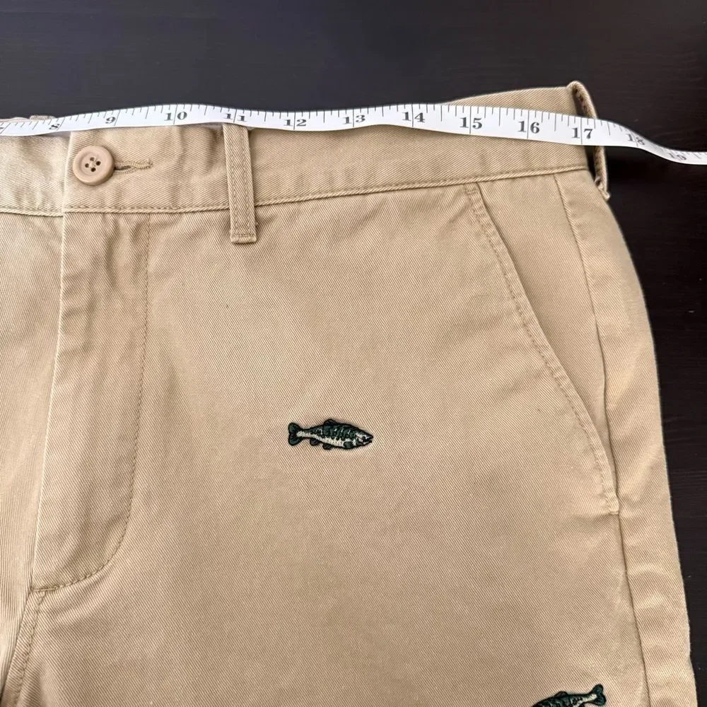 J Crew The Sutton Chino Pants Mens 33x32 Tan Straight Embroidered Fish Cotton